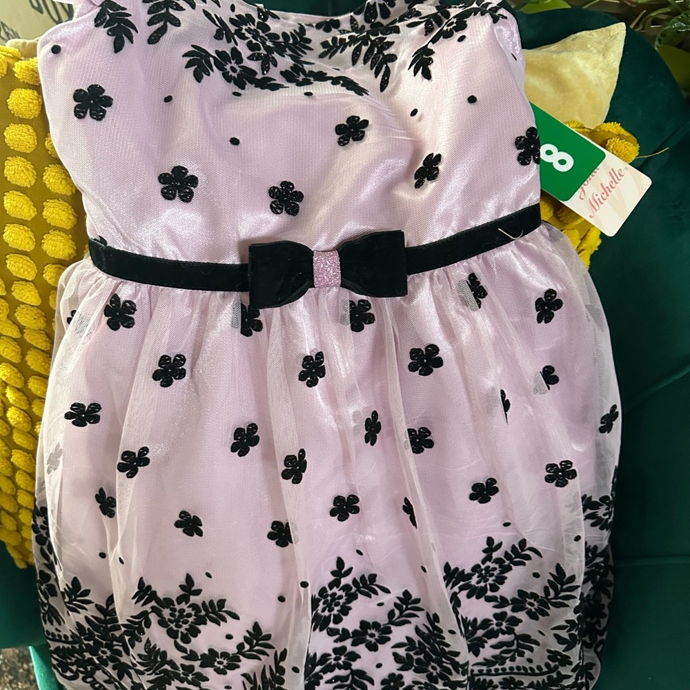 Jona Michelle Pink Dress with Black Floral Accents